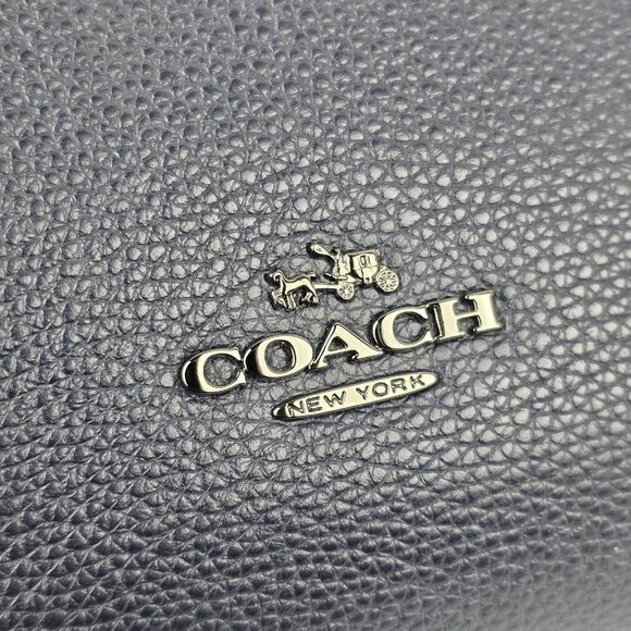 Coach Edie Turnlock Edie Shoulder Bag in Pebble Navy Blue Leather 13" x 11" x 5" - Picture 8 of 11